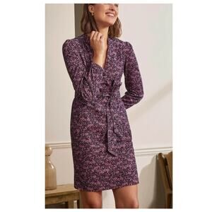 Boden Esmerelda Tie Dress Pink Black Floral Corduroy 12 Petite